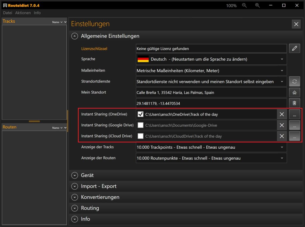 RouteIdiot -Routenplanung ganz einfach, Cloud-Drives
